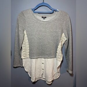 Hannah Gray and Cream Asymmetrical Crop Blouse